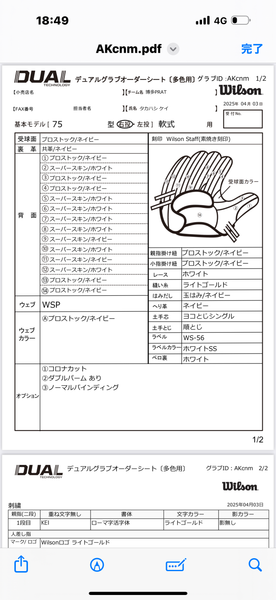 ウイルソン軟式オーダーグラブ　75型