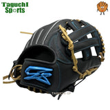 NEW 【湯もみ型付け加工無料】GSグローブ　少年軟式用グラブ　ブラック　ステッチブルー　掴み型　L型　４〜６年生用　ユースサイズ