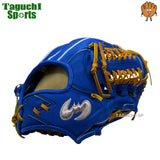 NEW【メーカー湯もみ型付け済】【選手に合わせて型を整えて再度当店で型付けします！】【2026年モデル】ジームス(ZEEMS)　　限定 少年軟式用グラブ　少年軟式用グローブ 16DJN5　直刺繍コウモリラベル　右投げ　大型　ブルー×タン紐　小学校5年～中学生向け