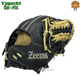 NEW【メーカー湯もみ型付け済】【選手に合わせて型を整えて再度当店で型付けします！】ジームス(ZEEMS)　　少年軟式用グラブ　グラブサイズ少年用大　16JDN5 　直刺繍ラベル　右投げ　ブラック×キャメル